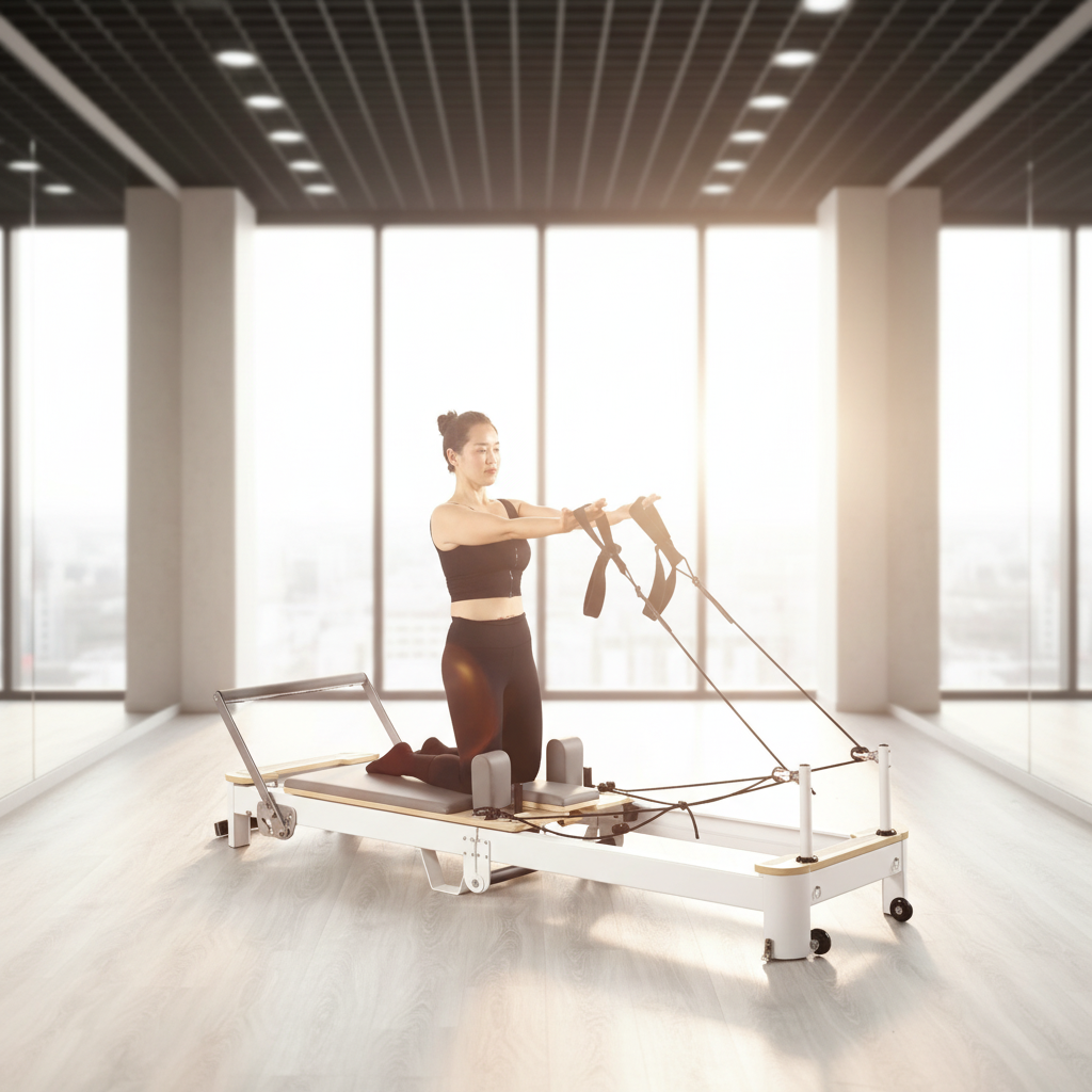 Pilates & Yoga With Katja Youtube - Oak Pilates Reformer, White Aluminum Foldable,